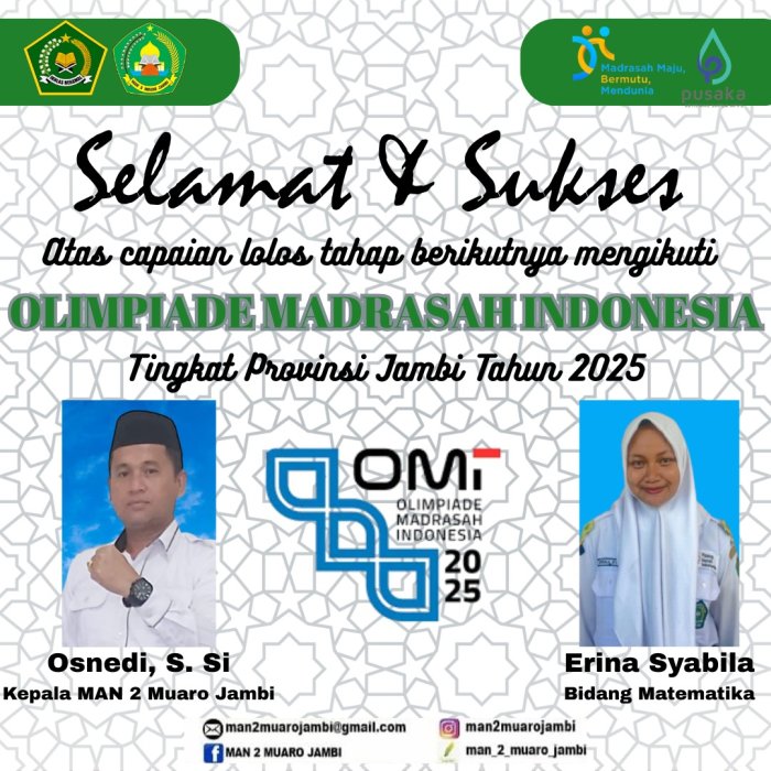 Erina Wakili MAN 2 Muaro Jambi di Olimpiade Matematika Provinsi Erina Wakili MAN 2 Muaro Jambi di Olimpiade Matematika Provinsi